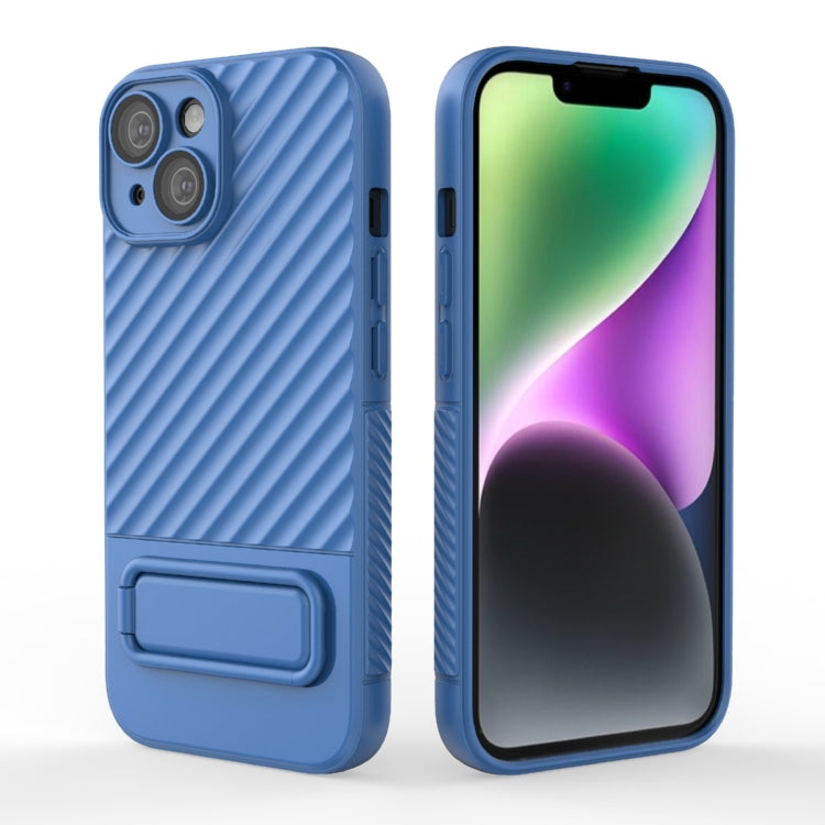 Para iPhone 15 Funda para Teléfono de TPU con Textura Ondulada y Película para Lentes (Azul) - MOVILSTORE