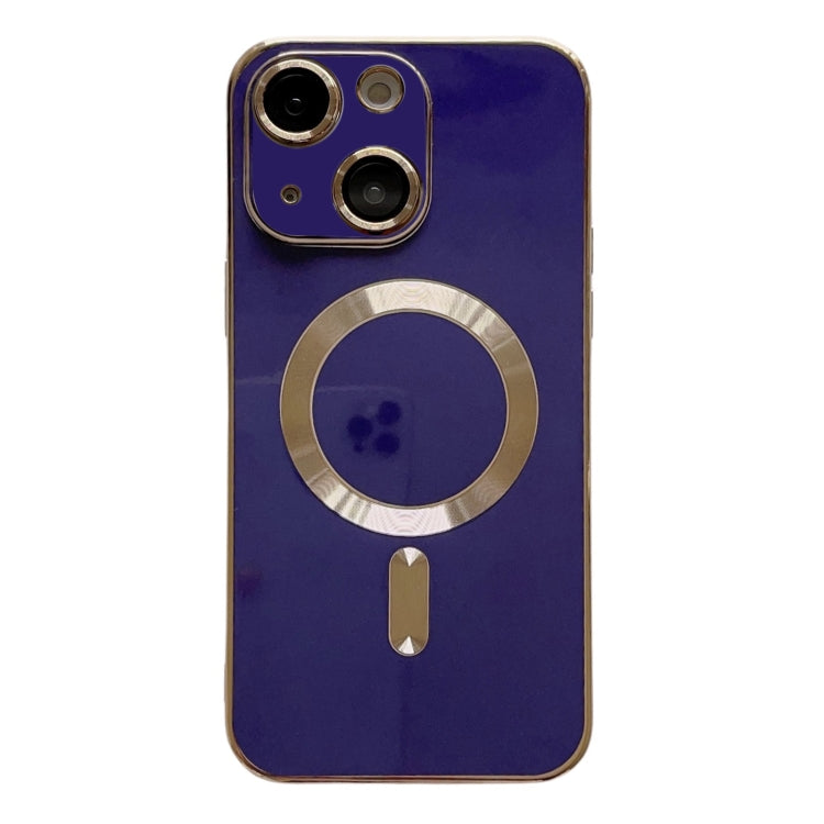 Para iPhone 15 Funda para Teléfono Magsafe Plating TPU con Película para Lentes (Azul) - MOVILSTORE