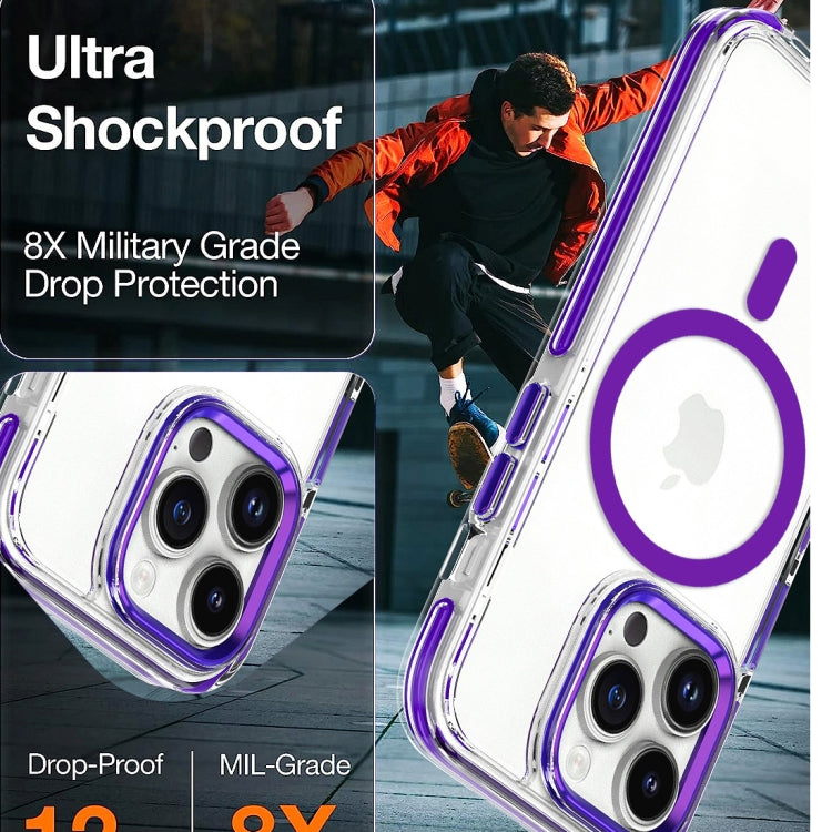 Para iPhone 15 Funda para Teléfono Magsafe TPU Transparente Híbrida a Prueba de Golpes para PC (Púrpura) - MOVILSTORE