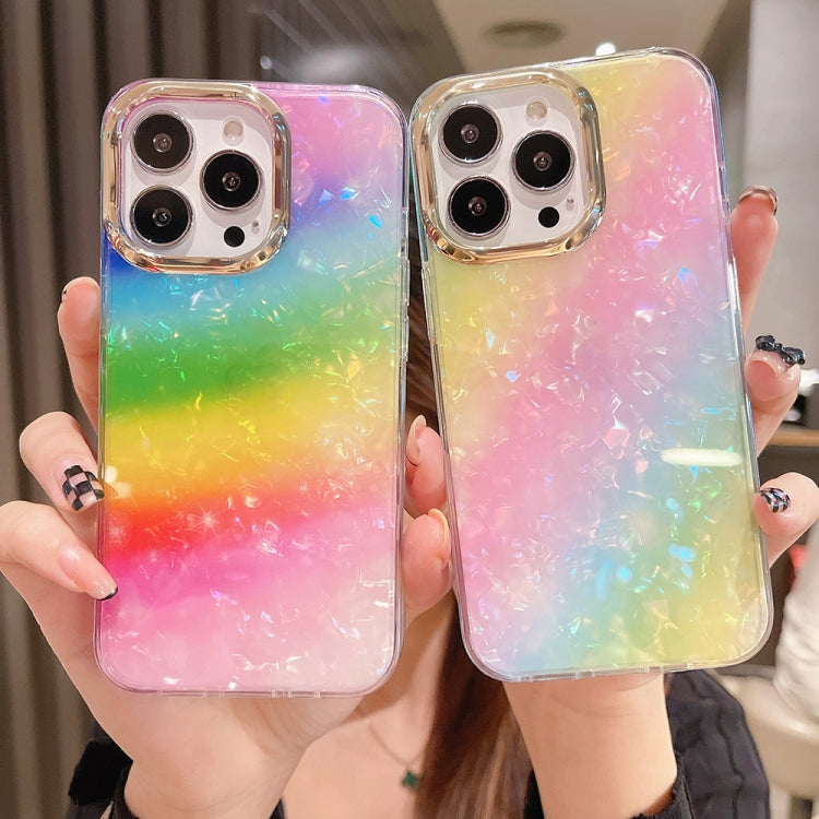 Para iPhone 15 Funda para Teléfono PC + TPU con Patrón de Concha de Cristal Colorido (Azul Festoneado) - MOVILSTORE