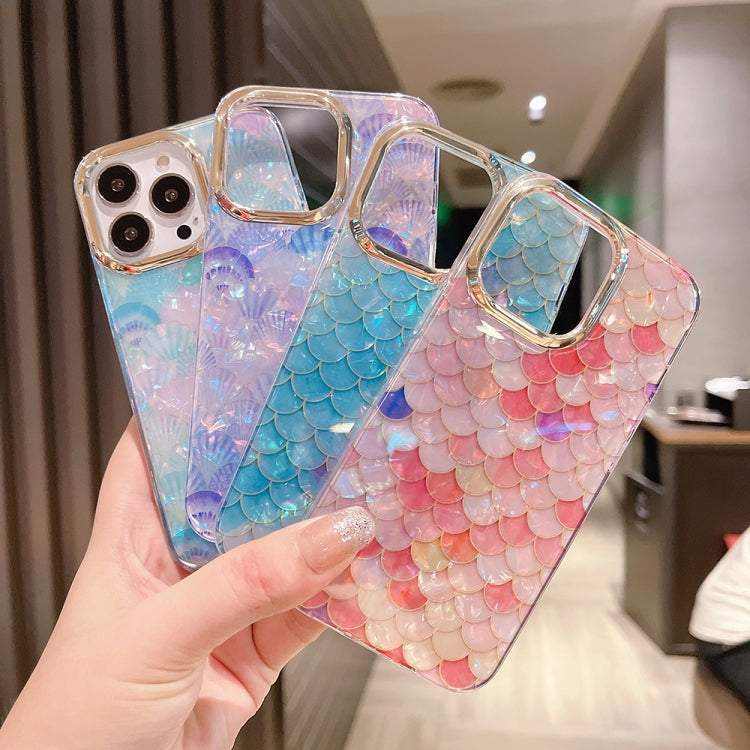 Para iPhone 15 Funda para Teléfono PC + TPU con Patrón de Concha de Cristal Colorido (Azul Festoneado) - MOVILSTORE