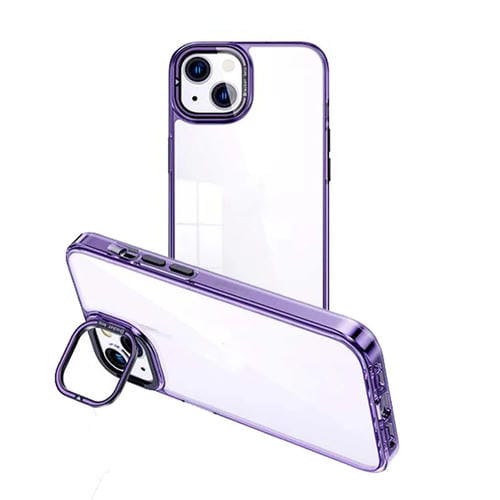 Para iPhone 15 Funda Transparente para Teléfono con Soporte para Cámara Invisible (Púrpura) - MOVILSTORE