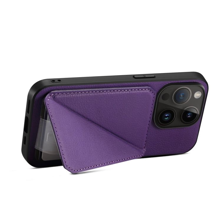 Para iPhone 15 Funda Trasera para Teléfono de Piel de Becerro de Imitación con Soporte (Púrpura) - MOVILSTORE