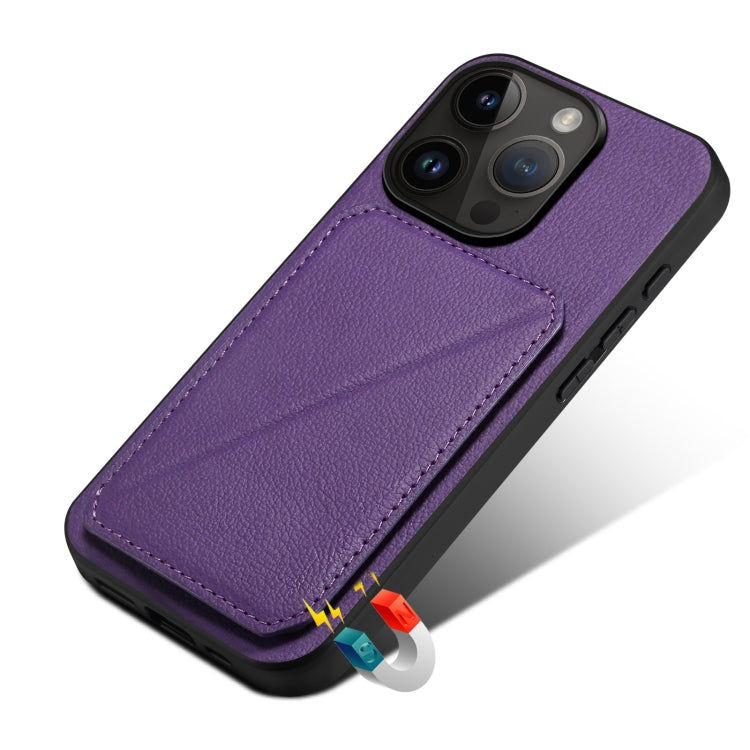 Para iPhone 15 Funda Trasera para Teléfono de Piel de Becerro de Imitación con Soporte (Púrpura) - MOVILSTORE