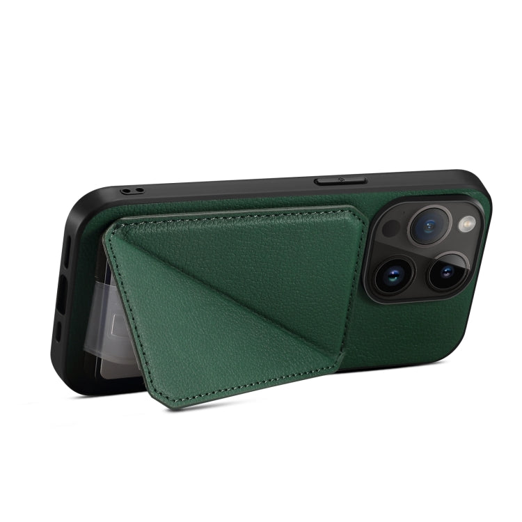 Para iPhone 15 Funda Trasera para Teléfono de Piel de Becerro de Imitación con Soporte (Verde) - MOVILSTORE