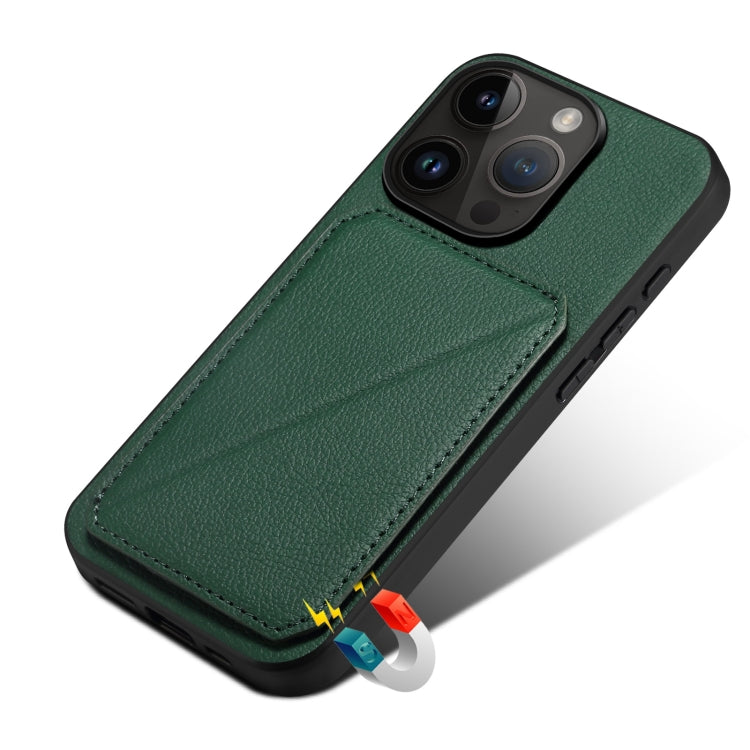Para iPhone 15 Funda Trasera para Teléfono de Piel de Becerro de Imitación con Soporte (Verde) - MOVILSTORE