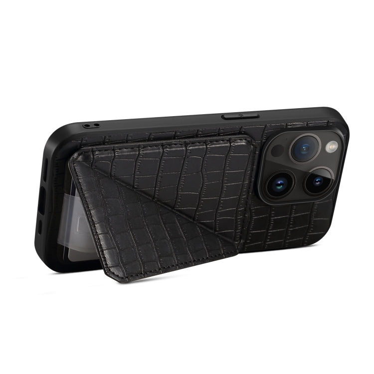 Para iPhone 15 Funda Trasera para Teléfono de Piel de Cocodrilo de Imitación con Soporte (Negro) - MOVILSTORE