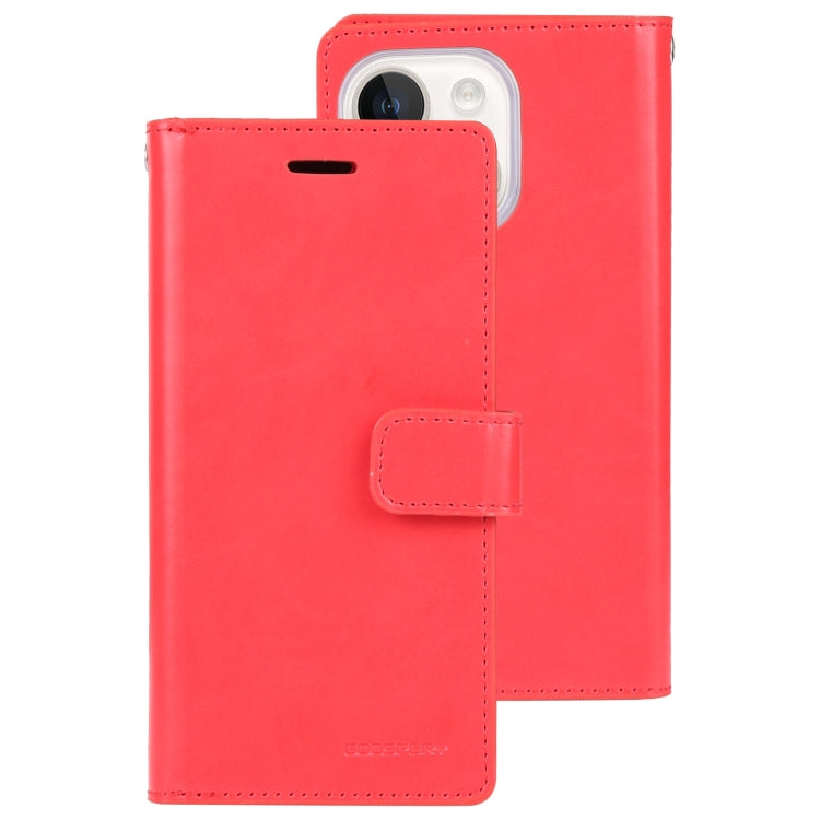 Para iPhone 15 Goospery Mansoor Diary Funda de Cuero para Teléfono con 9 Ranuras para Tarjetas (Rojo) - MOVILSTORE