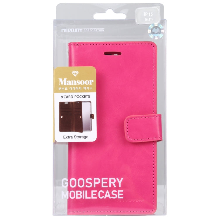 Para iPhone 15 Goospery Mansoor Diary Funda de Cuero para Teléfono con 9 Ranuras para Tarjetas (Rojo Rosa) - MOVILSTORE