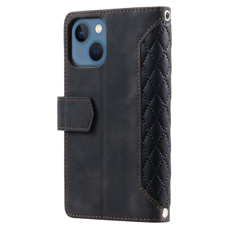 Para iPhone 15 Grid Texture Funda de Cuero con Cremallera para Teléfono con Cordón (Negro) - MOVILSTORE