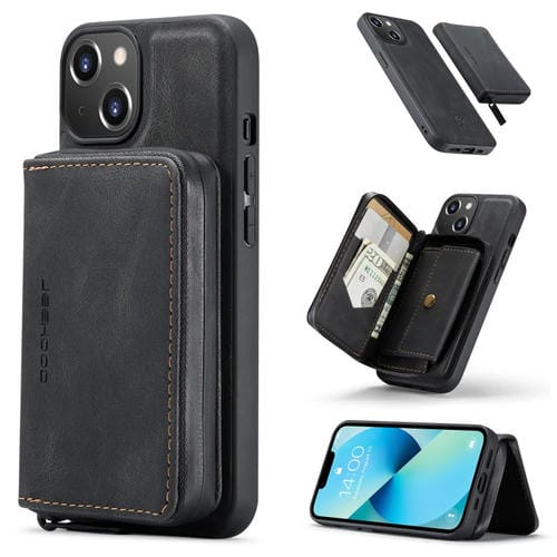 Para iPhone 15 Jeehood Funda de Cuero para Teléfono con Billetera con Cremallera Magnética (Negro) - MOVILSTORE