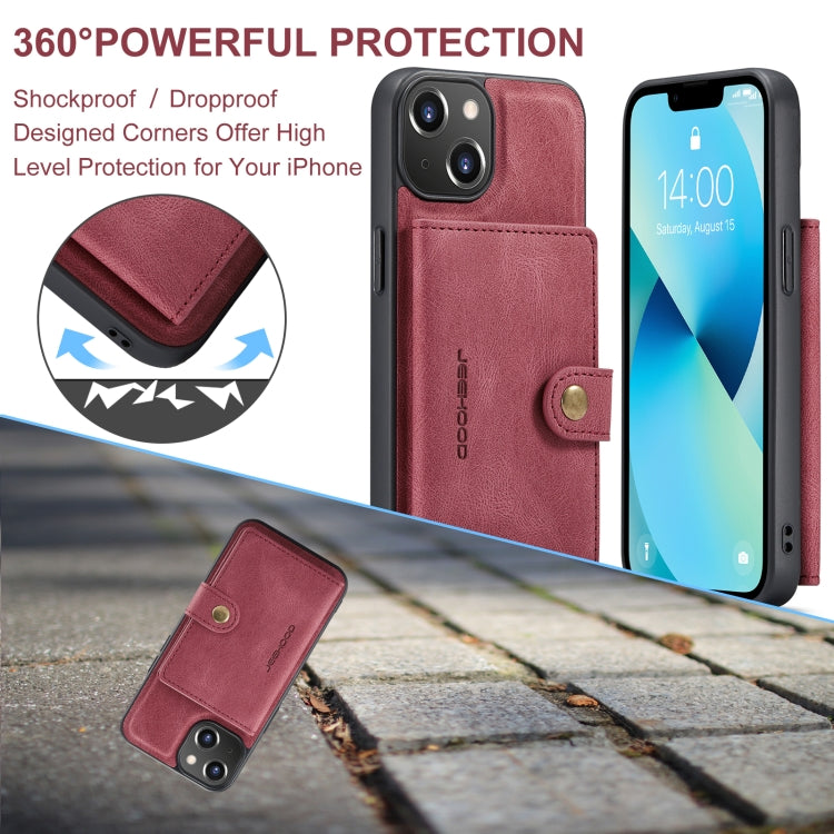 Para iPhone 15 Jeehood Funda de Teléfono de Cuero Desmontable Magnética Retro (Rojo) - MOVILSTORE