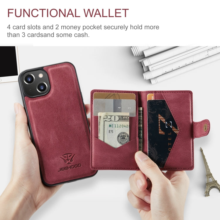 Para iPhone 15 Jeehood Funda de Teléfono de Cuero Desmontable Magnética Retro (Rojo) - MOVILSTORE