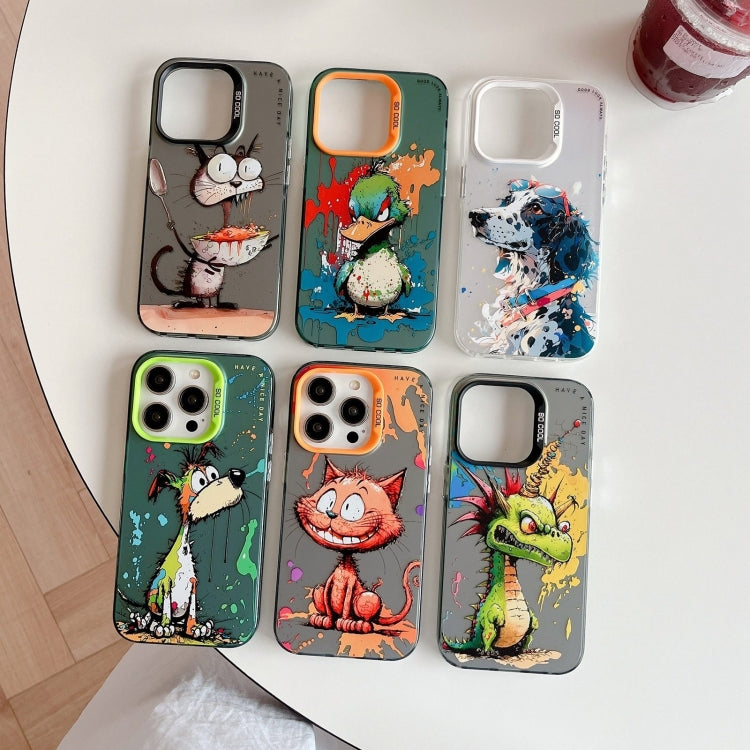 Para iPhone 15 Patrón de Animales Serie de Pintura al Óleo PC + Estuche para Teléfono TPU (Perro de Motocicleta) - MOVILSTORE