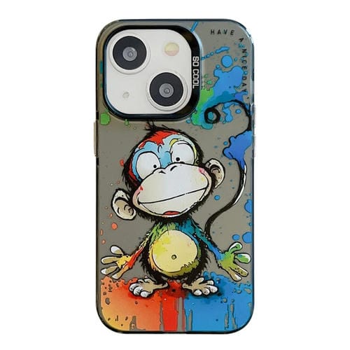 Para iPhone 15 Patrón de Animales Serie de Pintura al Óleo PC + Funda para Teléfono TPU (Mono Feliz) - MOVILSTORE