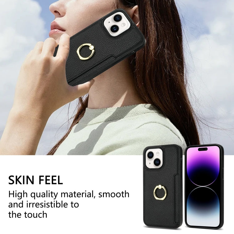 Para iPhone 15 Ring Card Litchi Funda Trasera de Cuero para Teléfono (Negro) - MOVILSTORE