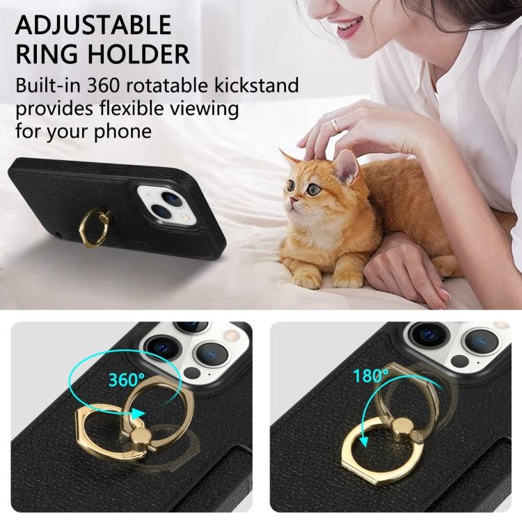 Para iPhone 15 Ring Card Litchi Funda Trasera de Cuero para Teléfono (Negro) - MOVILSTORE