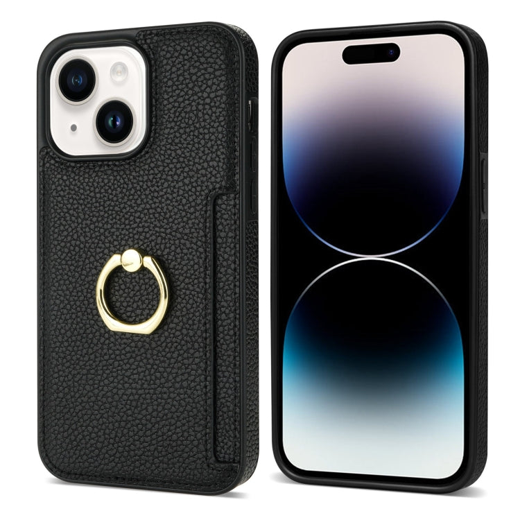 Para iPhone 15 Ring Card Litchi Funda Trasera de Cuero para Teléfono (Negro) - MOVILSTORE
