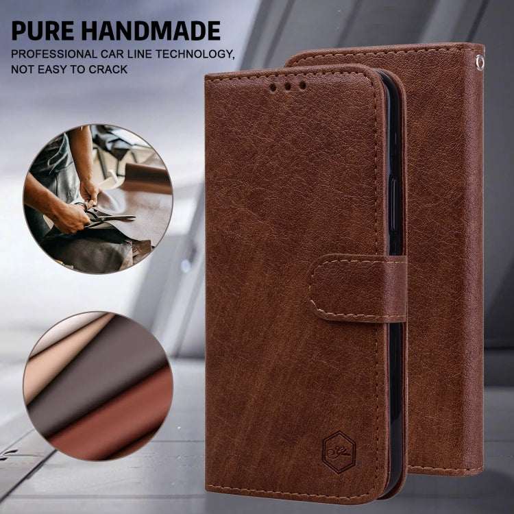 Para iPhone 15 Sensación de Piel Textura de Cuero Aceitoso Funda para Teléfono Pu + TPU (Marrón) - MOVILSTORE
