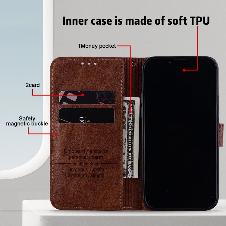 Para iPhone 15 Sensación de Piel Textura de Cuero Aceitoso Funda para Teléfono Pu + TPU (Marrón) - MOVILSTORE