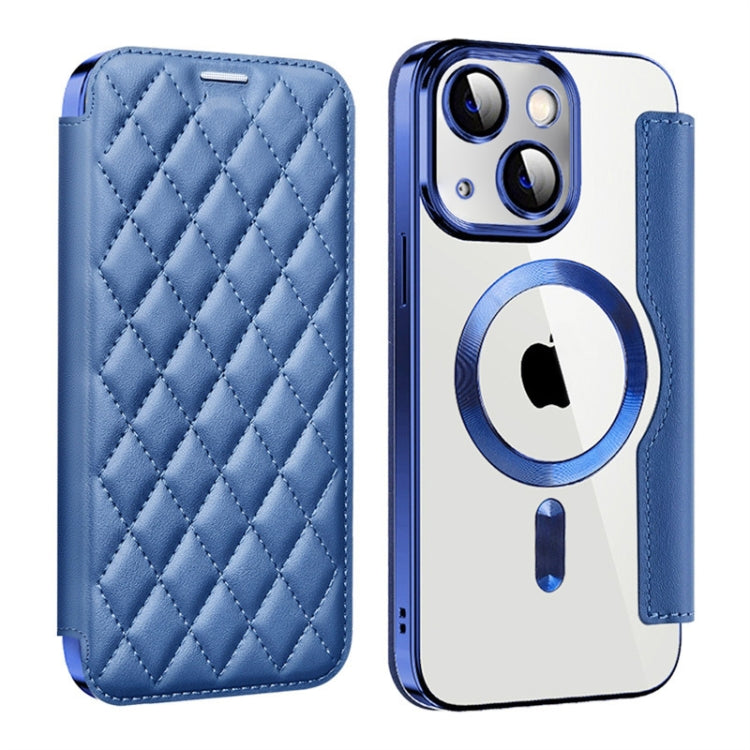 Para iPhone 15 Shield Magsafe Rfid Funda Antirrobo para Teléfono de Cuero con Rombos (Azul Oscuro) - MOVILSTORE