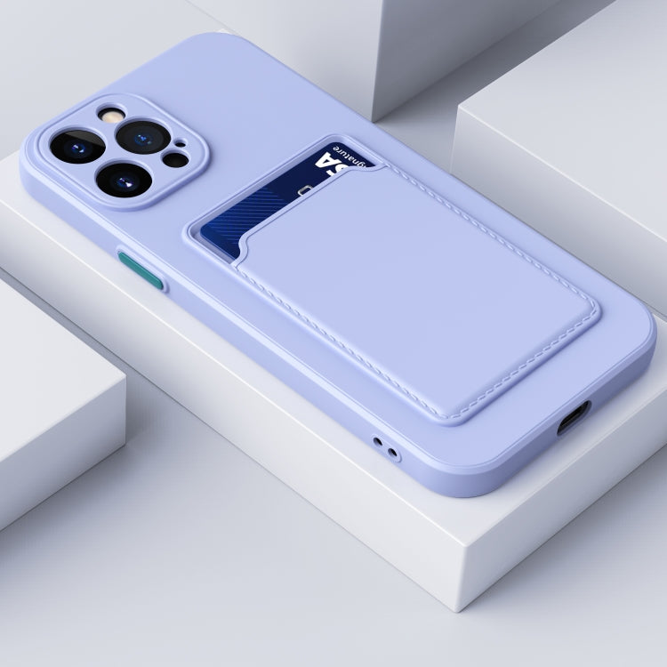 Para iPhone 15 Skin Feel Card Contraste Color Botón TPU Funda para Teléfono (Púrpura) - MOVILSTORE