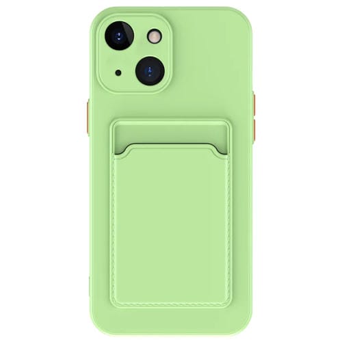 Para iPhone 15 Skin Feel Card Contraste Color Botón TPU Funda para Teléfono (Verde Claro) - MOVILSTORE