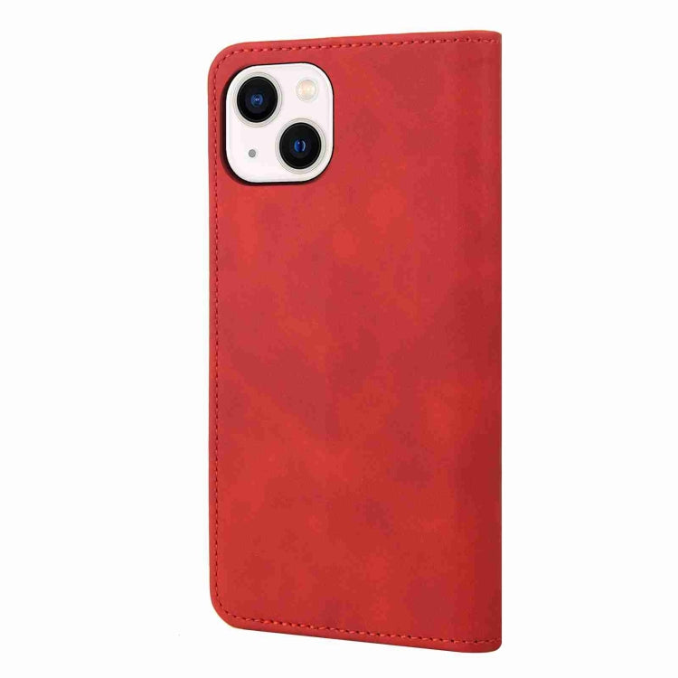 Para iPhone 15 Skin Feel Splicing Funda de Cuero para Teléfono (Rojo) - MOVILSTORE