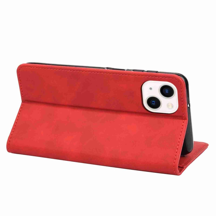 Para iPhone 15 Skin Feel Splicing Funda de Cuero para Teléfono (Rojo) - MOVILSTORE