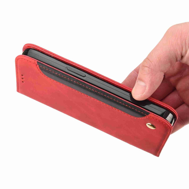 Para iPhone 15 Skin Feel Splicing Funda de Cuero para Teléfono (Rojo) - MOVILSTORE