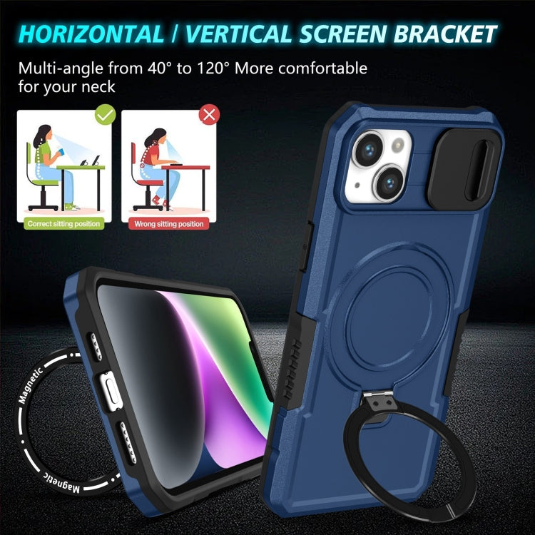 Para iPhone 15 Sliding Camshield Magsafe Holder TPU Hybrid PC Funda para Teléfono (Azul Real) - MOVILSTORE