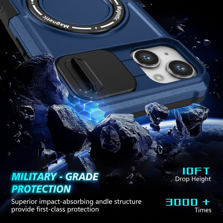 Para iPhone 15 Sliding Camshield Magsafe Holder TPU Hybrid PC Funda para Teléfono (Azul Real) - MOVILSTORE