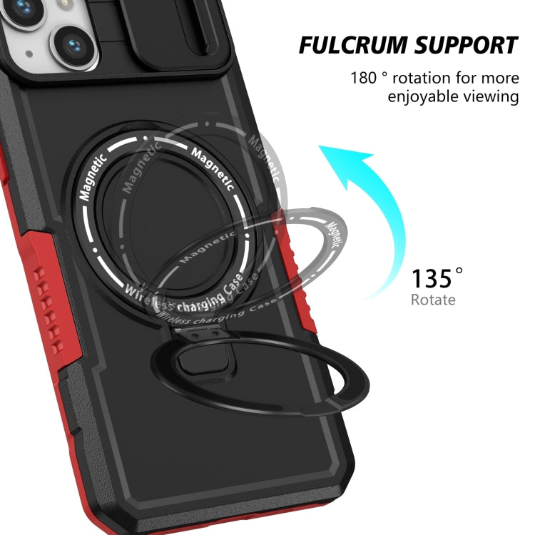 Para iPhone 15 Sliding Camshield Magsafe Holder TPU Hybrid PC Funda para Teléfono (Negro Rojo) - MOVILSTORE