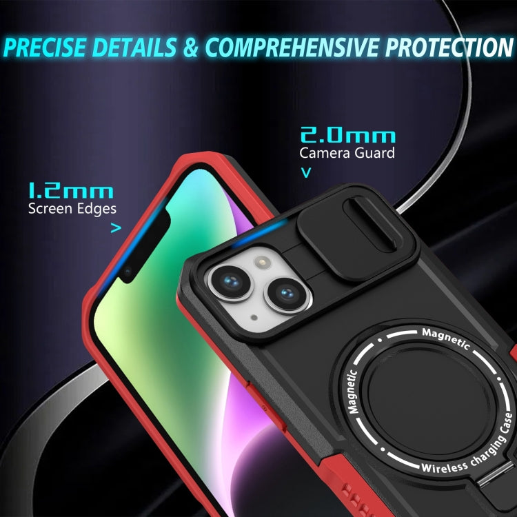 Para iPhone 15 Sliding Camshield Magsafe Holder TPU Hybrid PC Funda para Teléfono (Negro Rojo) - MOVILSTORE