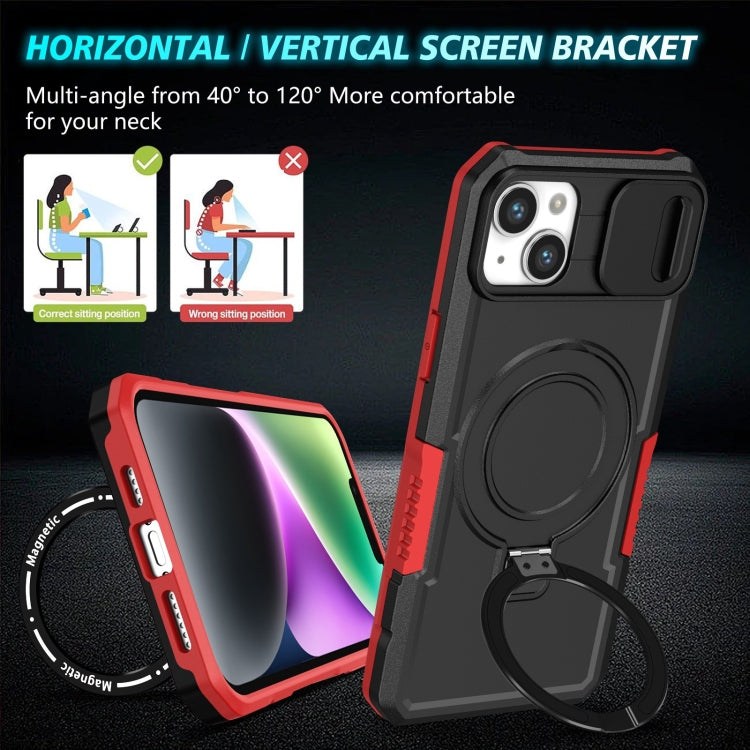 Para iPhone 15 Sliding Camshield Magsafe Holder TPU Hybrid PC Funda para Teléfono (Negro Rojo) - MOVILSTORE