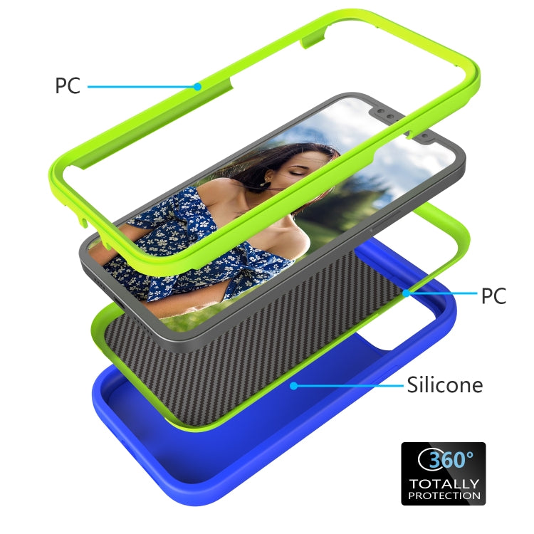 Para iPhone 15 Wave Pattern 3 En 1 Funda de Silicona + PC para Teléfono (Azul + Olivino) - MOVILSTORE