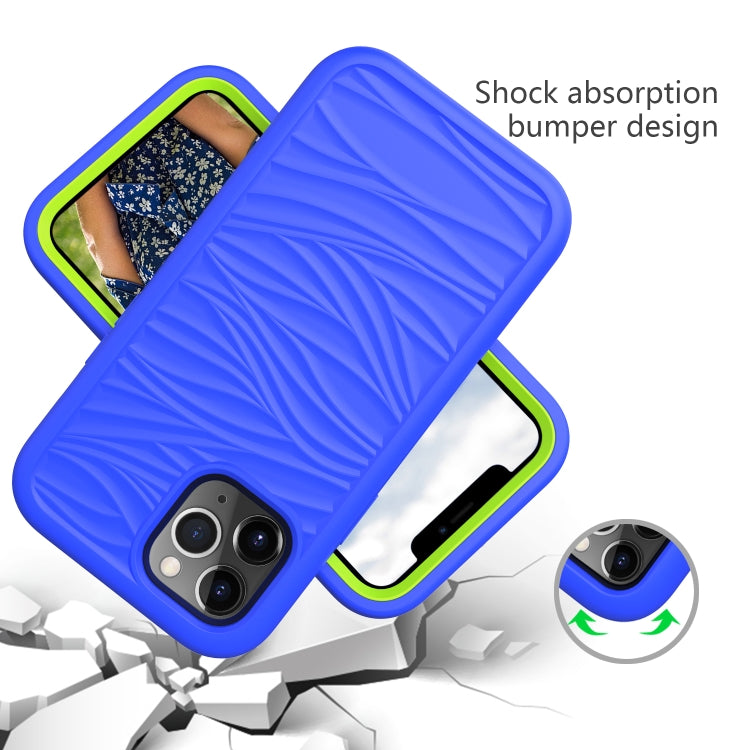 Para iPhone 15 Wave Pattern 3 En 1 Funda de Silicona + PC para Teléfono (Azul + Olivino) - MOVILSTORE